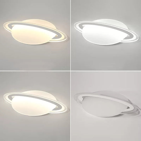 Modern Planet Shaped Ceiling Mount Light In White For Boys Bedroom