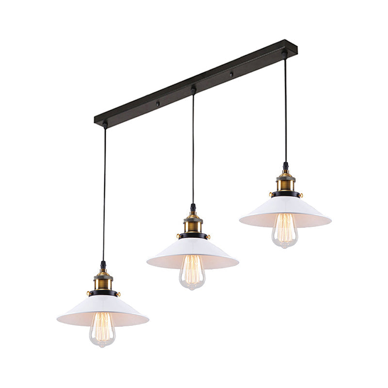 Industrial Style White Conic Ceiling Pendant With Metallic Finish - 3 Heads Indoor Hanging Light