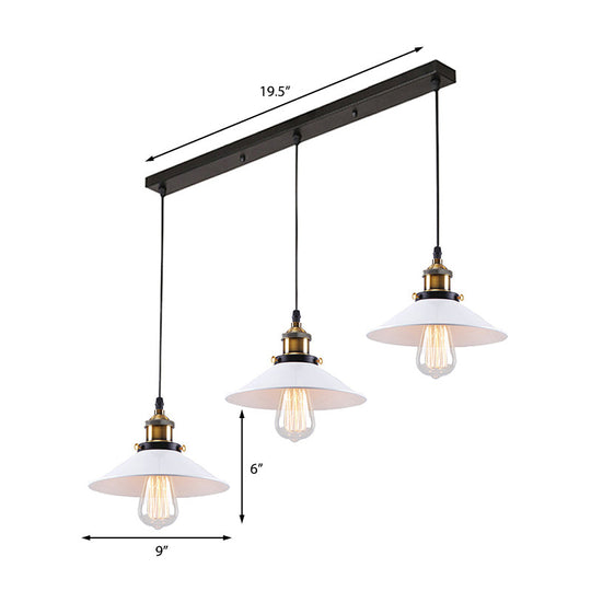 Industrial Style White Conic Ceiling Pendant With Metallic Finish - 3 Heads Indoor Hanging Light