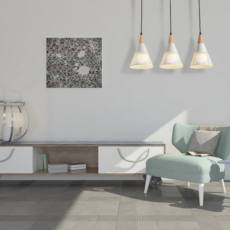 Nordic Cone Ceiling Light With 3 Metal And Wood Pendant Heads