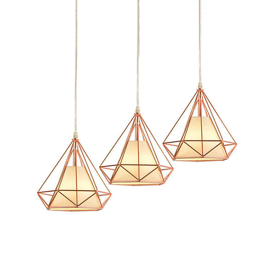 Modern Rose Gold Wire Frame Pendant Lamp With 3 Bulbs