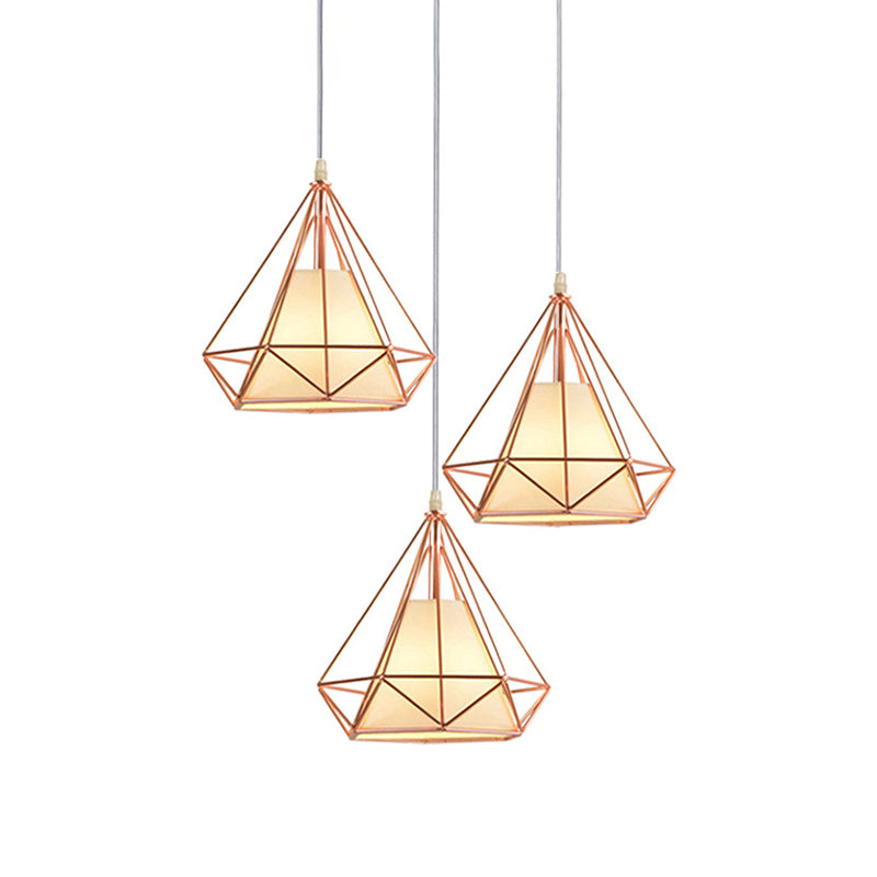 Modern Rose Gold Wire Frame Pendant Lamp With 3 Bulbs