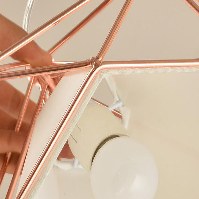 Modern Rose Gold Wire Frame Pendant Lamp With 3 Bulbs