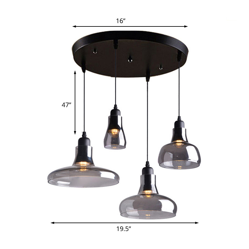 Modern Dining Room Hanging Ceiling Light - 4 Lights Round/Linear Canopy Multi Pendant With Smoked