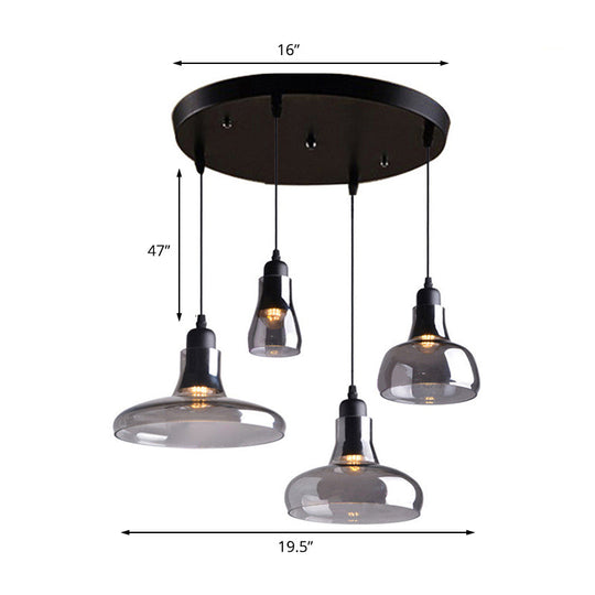 Modern Dining Room Hanging Ceiling Light - 4 Lights Round/Linear Canopy Multi Pendant With Smoked