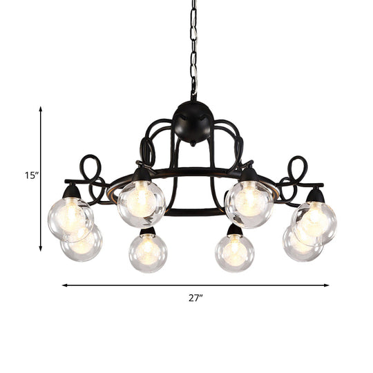 Rustic Mini Ball Clear Glass Pendant Light Fixture - 6/8-Light Hanging Chandelier In Black
