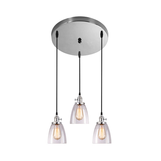 Conical Clear Glass Pendant Light Set - 3 Lights Industrial Style Chrome Finish