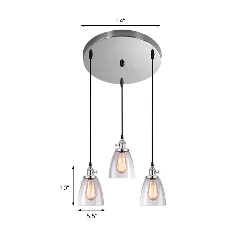 Conical Clear Glass Pendant Light Set - 3 Lights Industrial Style Chrome Finish