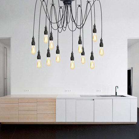 Swag Hanging Lamp - Industrial Style Pendant Light With Metal Bulb Holders In Black Finish 12 /