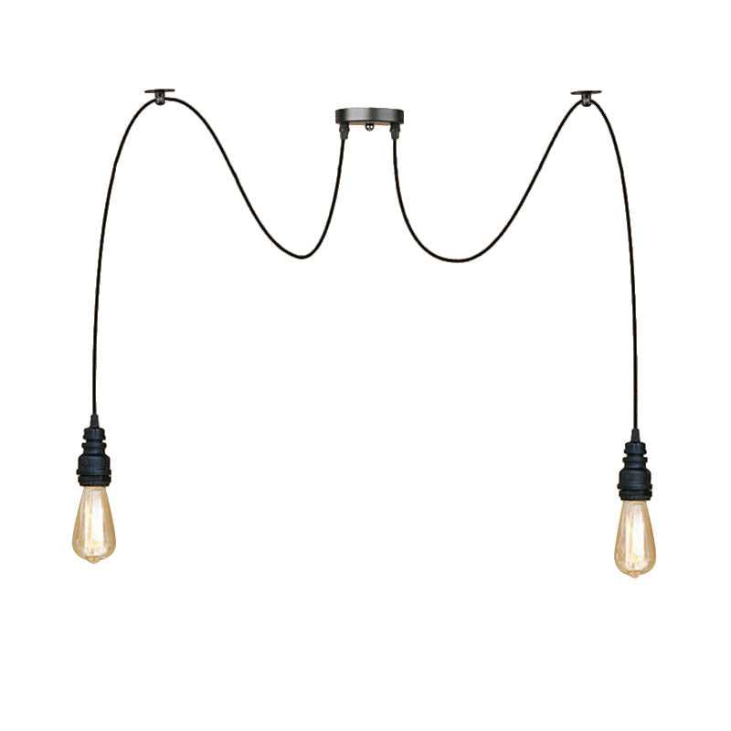 Industrial Swag Hanging Lamp With Exposed Bulb - Black Metal Pendant Light (2/3 Heads)