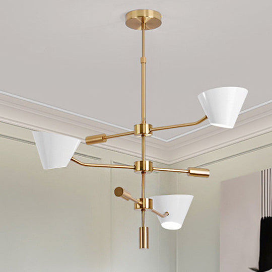 Modern Gold Metal Chandelier With 3 Lights & Clear Glass Cone Shades