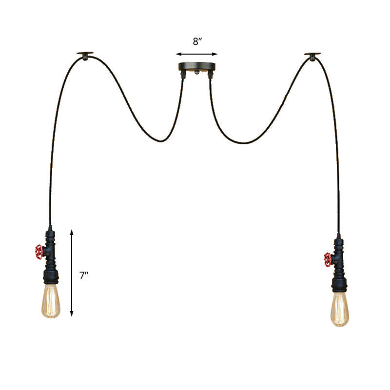 Industrial Metal Pendant Lamp With Valve And Pipe Design - Black 2/3 Lights Kitchen Ceiling Fixture
