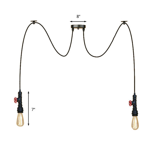 Industrial Metal Pendant Lamp With Valve And Pipe Design - Black 2/3 Lights Kitchen Ceiling Fixture