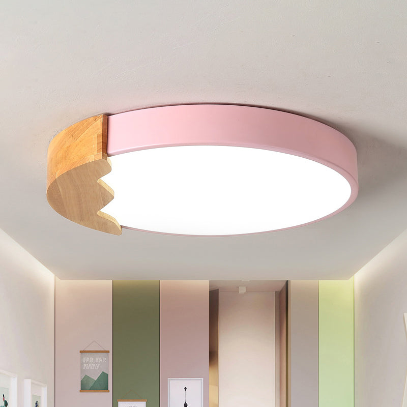 Macaroon Pink Metal Led Flush Mount Ceiling Lamp - Circle Close Warm/White Light 12/16/19.5 W