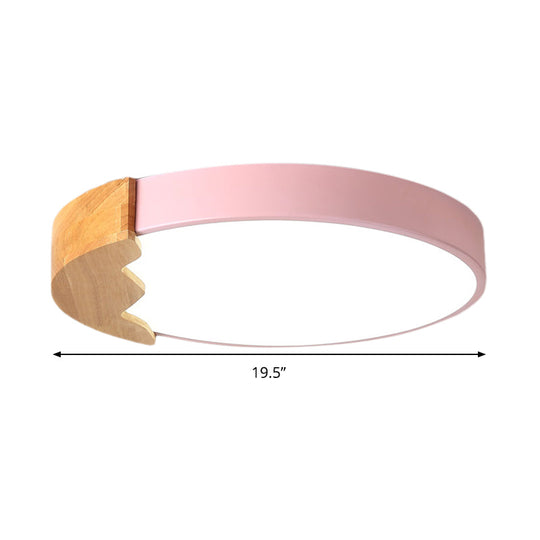 Macaroon Pink Metal Led Flush Mount Ceiling Lamp - Circle Close Warm/White Light 12/16/19.5 W