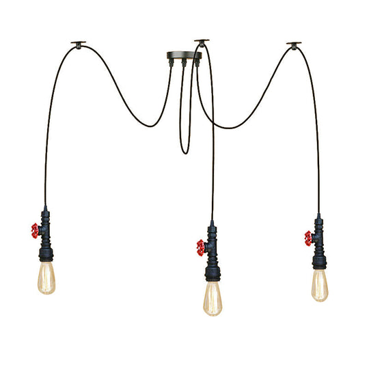 Industrial Metal Pendant Lamp With Valve And Pipe Design - Black 2/3 Lights Kitchen Ceiling Fixture