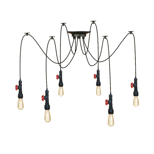 Industrial Metal Pendant Lamp With Valve And Pipe Design - Black 2/3 Lights Kitchen Ceiling Fixture