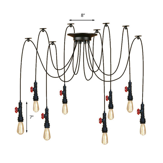 Industrial Metal Pendant Lamp With Valve And Pipe Design - Black 2/3 Lights Kitchen Ceiling Fixture