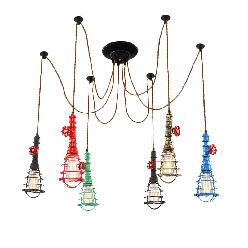 Industrial Pipe Pendant Ceiling Light 6-Light Iron Hanging Lamp Black Shade Optional For Living Room
