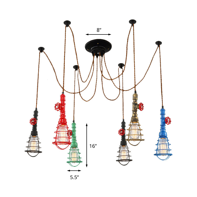 Industrial Pipe Pendant Ceiling Light 6-Light Iron Hanging Lamp Black Shade Optional For Living Room