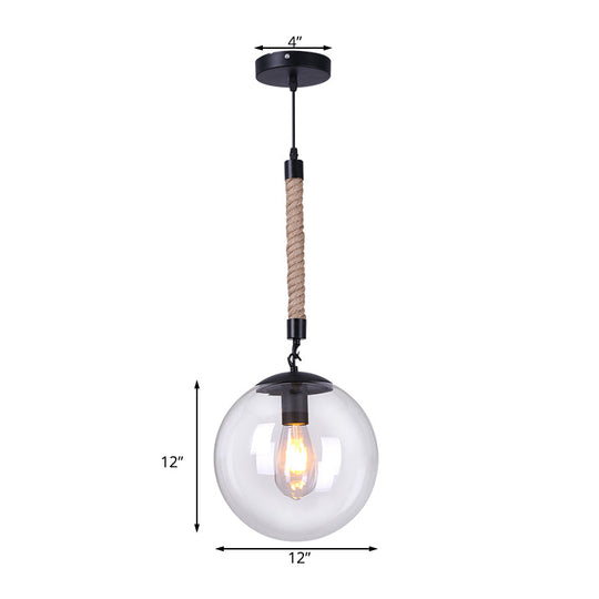 Global Glass Pendant Light | Industrial Dining Room Ceiling Fixture In Clear- 1-Light 6’/8’ Wide