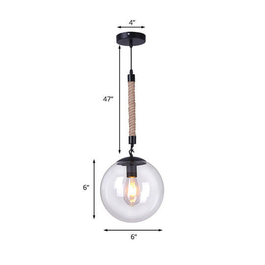 Global Glass Pendant Light | Industrial Dining Room Ceiling Fixture In Clear- 1-Light 6’/8’ Wide