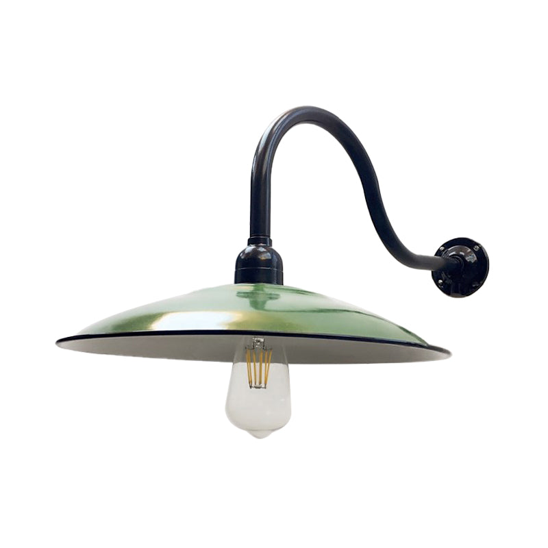 Vintage-Style Green Metallic Sconce Lighting For Dining Room - 1 Head Saucer Wall Light 12/14 Width