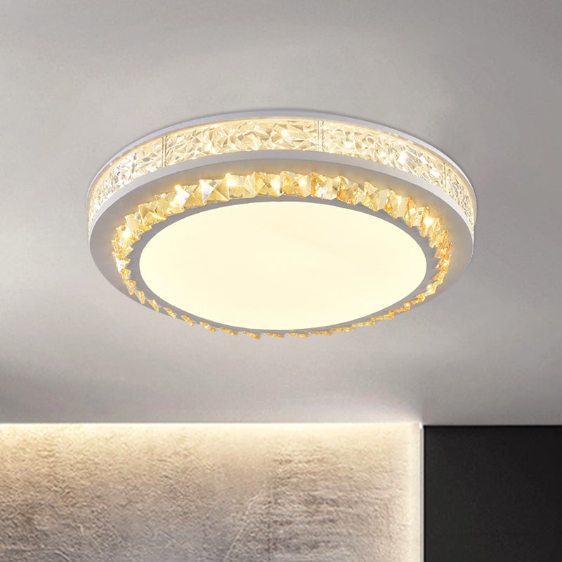 Modern Round Led Crystal Block Ceiling Lamp In White For Living Room