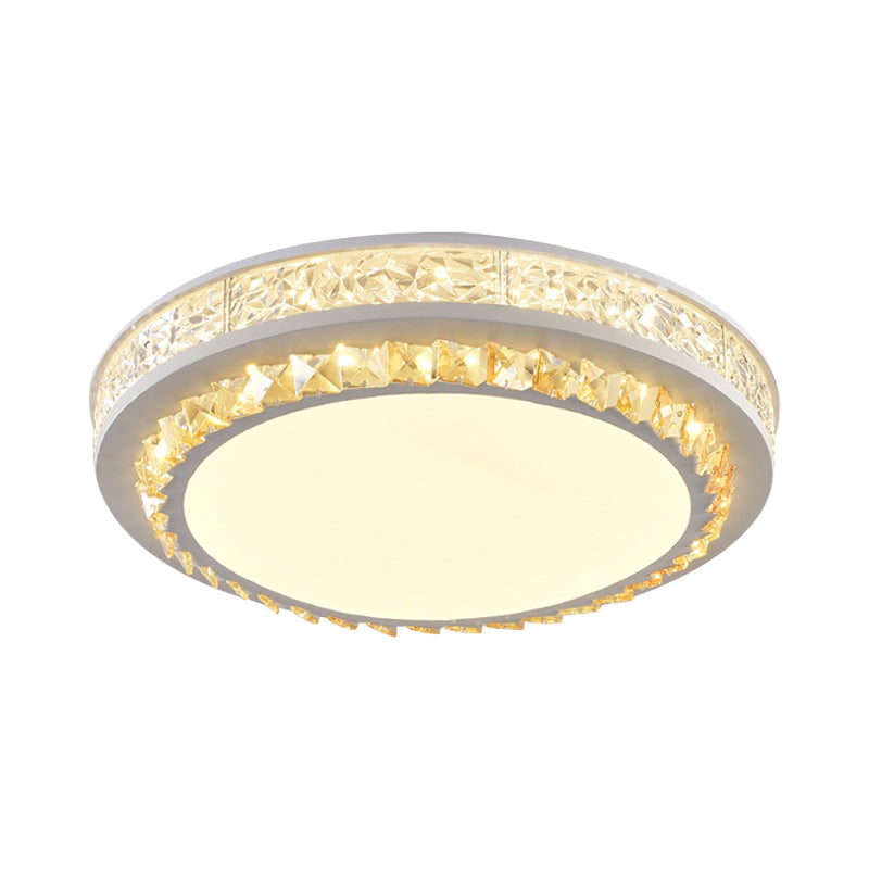 Modern Round Led Crystal Block Ceiling Lamp In White For Living Room