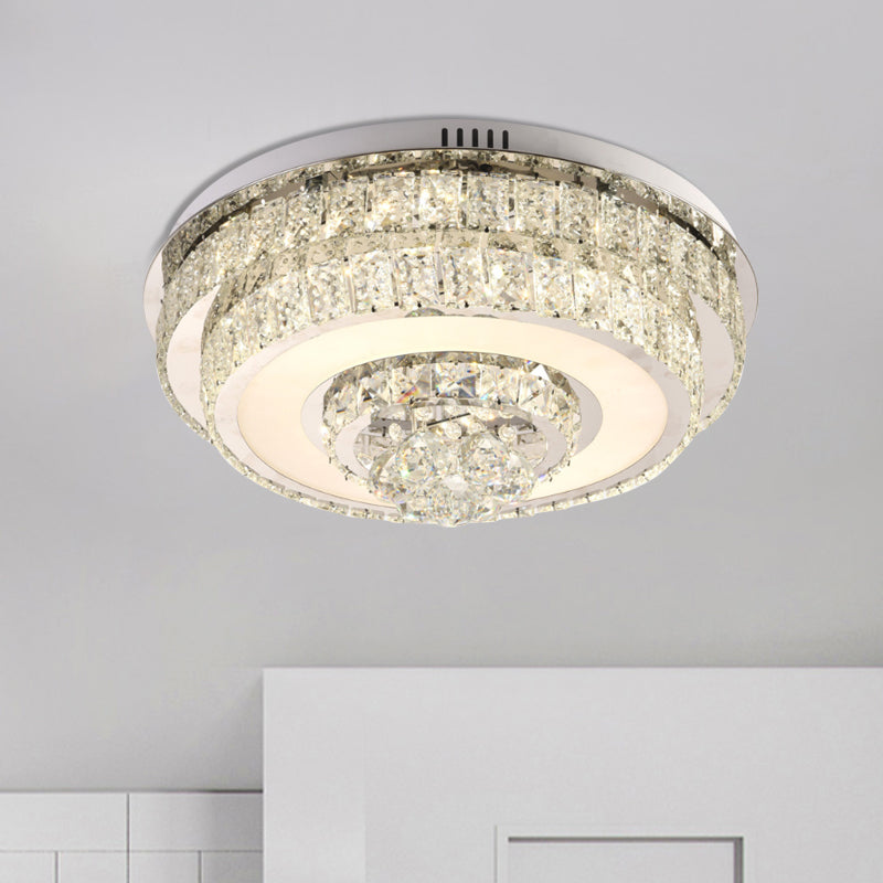 Contemporary Crystal Led Flush Mount Ceiling Light With Clear Drops For Bedroom