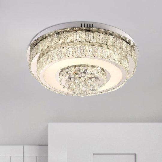 Contemporary Crystal Led Flush Mount Ceiling Light With Clear Drops For Bedroom