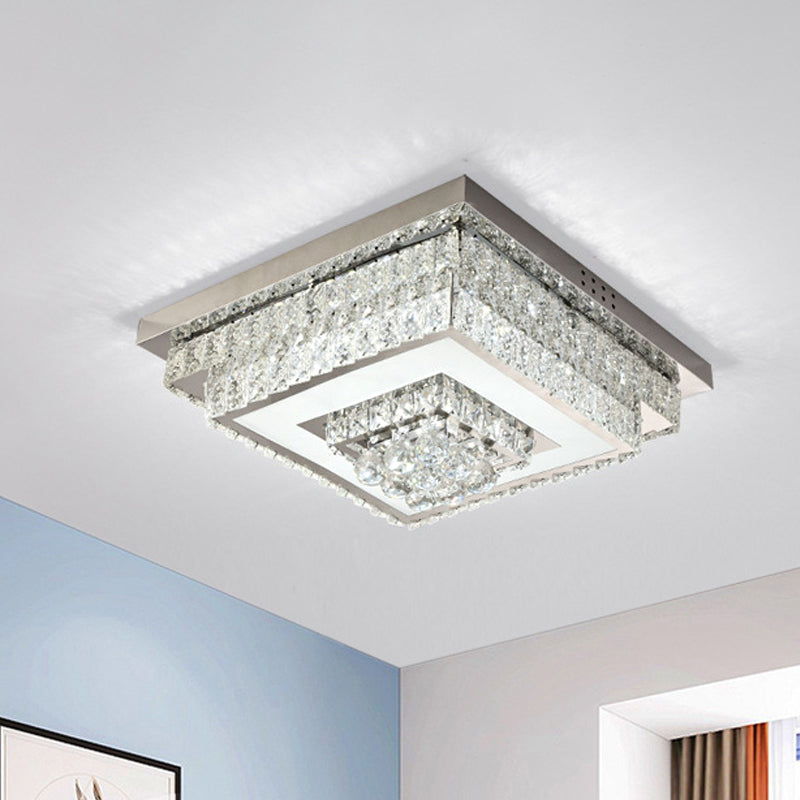 Contemporary Crystal Led Flush Mount Ceiling Light With Clear Drops For Bedroom