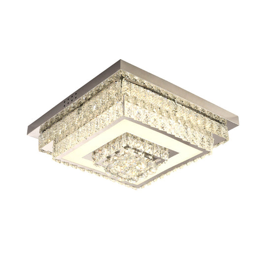 Contemporary Crystal Led Flush Mount Ceiling Light With Clear Drops For Bedroom