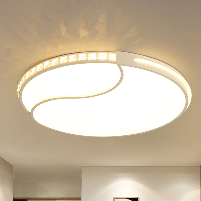 Modern White Cut Crystal Led Flush Mount Bedroom Light Fixture Circular Design Multiple Sizes /