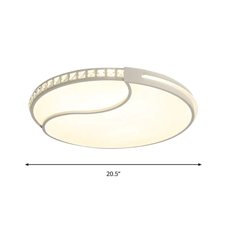 Modern White Cut Crystal Led Flush Mount Bedroom Light Fixture Circular Design Multiple Sizes