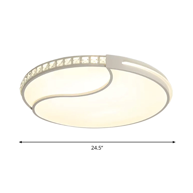 Modern White Cut Crystal Led Flush Mount Bedroom Light Fixture Circular Design Multiple Sizes