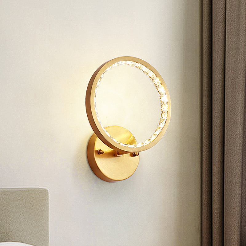Modern Gold Led Wall Sconce With Clear Crystal Beads For Bedroom