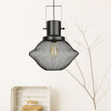 Industrial Metal Pendant Light - Mesh Cage 1-Light Black Shade Living Room Hanging Lamp