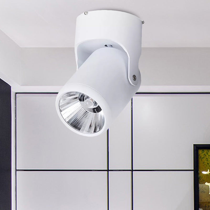 Stylish Mini Semi Flush Led Ceiling Light With Rotatable Metal Cylinder Shade In Black/White For