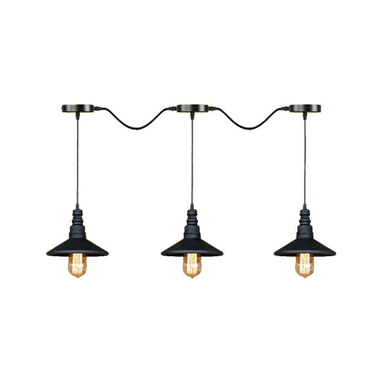 Vintage Industrial Black Iron Saucer Pendant Ceiling Light With 3/5 Bulbs And Wire Connection