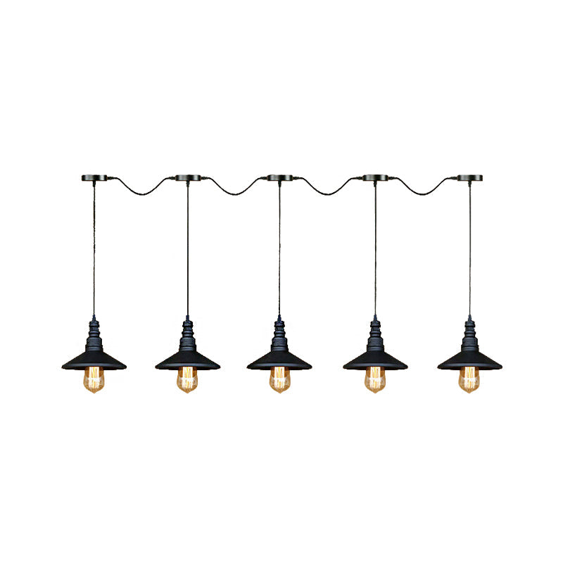 Vintage Industrial Black Iron Saucer Pendant Ceiling Light With 3/5 Bulbs And Wire Connection