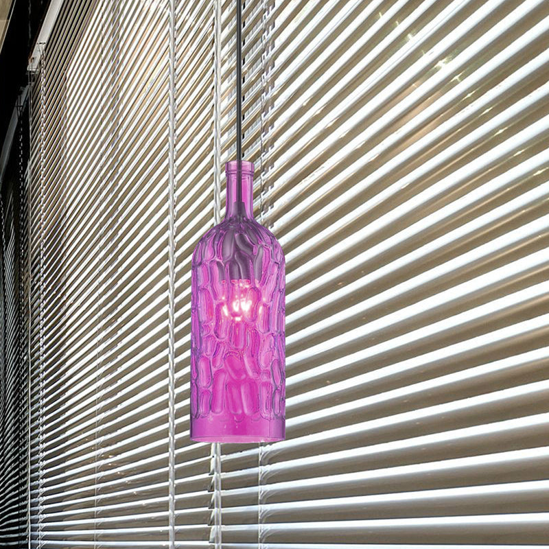 Vintage Yellow/Brown Glass Pendant Light With Dimpled Bottle Shade - 1-Light Fixture For Living Room