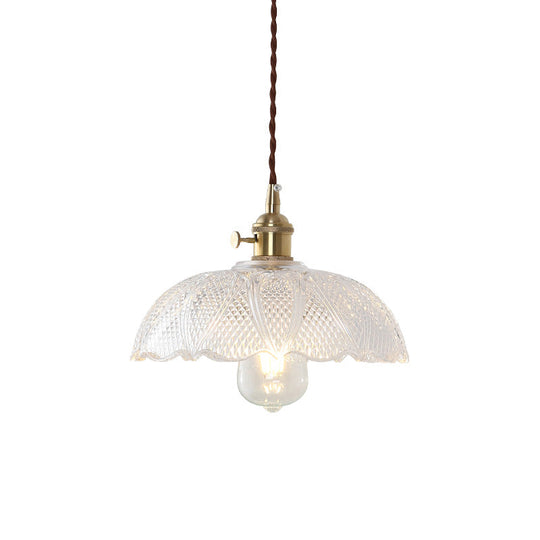 Modern Brass Pendant Lamp With Etched Prismatic Glass Dome For Living Room Lighting