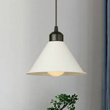 Modern 1-Light Cone Pendant Lamp: Black/White Metal Hanging Light With Adjustable Cord White