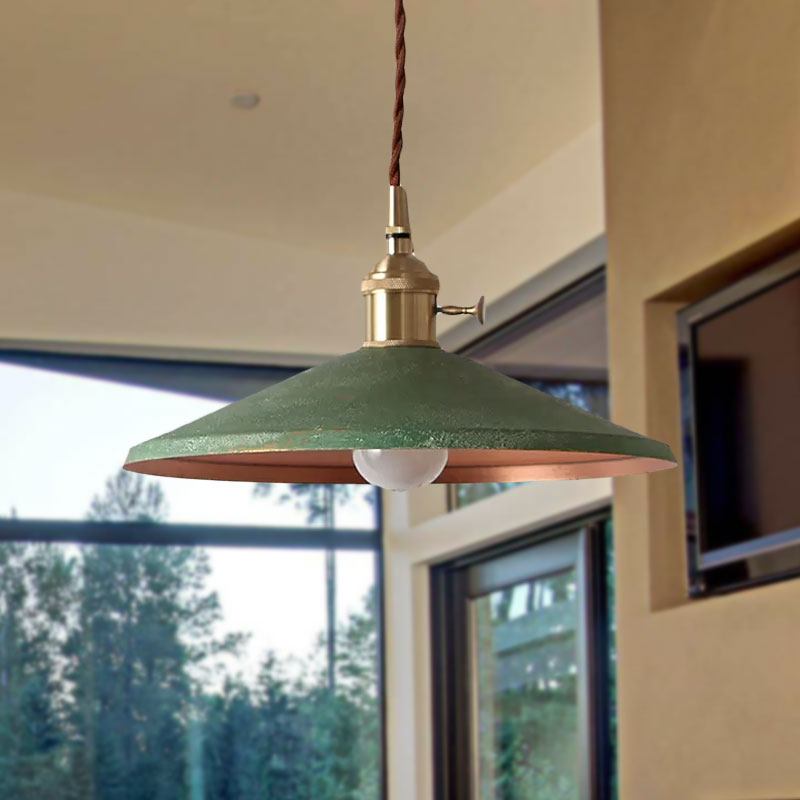 Rustic Saucer Shade Pendant Light With Adjustable Cord - Silver/Red/Blue