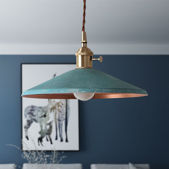 Rustic Saucer Shade Pendant Light With Adjustable Cord In Silver/Red/Blue