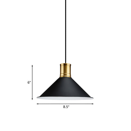 Industrial Vintage Pendant Lighting - Metallic Black Finish Conic 1-Light Suspension For Bedroom