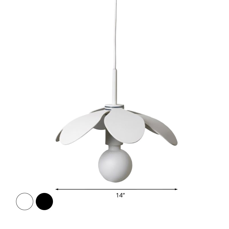 Nordic Style Metal Petal Pendant Lamp With Exposed Bulb In White/Black - Perfect For Living Room