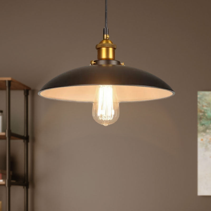 Vintage Style Iron Pendant Lighting For Restaurants - Bowl Shade 1 Light Black Finish Sizes: 12’/16