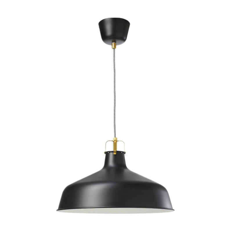 Modern 1-Light Metallic Pendant Lamp With Black/White Barn Shade - Stylish Dining Room Hanging